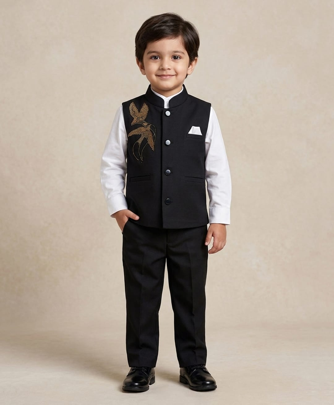 Rikidoos Cotton Woven Full Sleeves 3 Piece Party Suit With Birds Embellishment- Black & White-picture-44