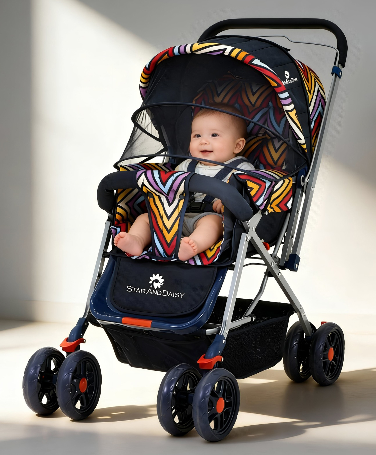 StarAndDaisy Baby Stroller with Lightweight, Foldable Pram for Baby with 3-Point Safety Harness, Adjustable Backrest - (Vibrant)-picture-18