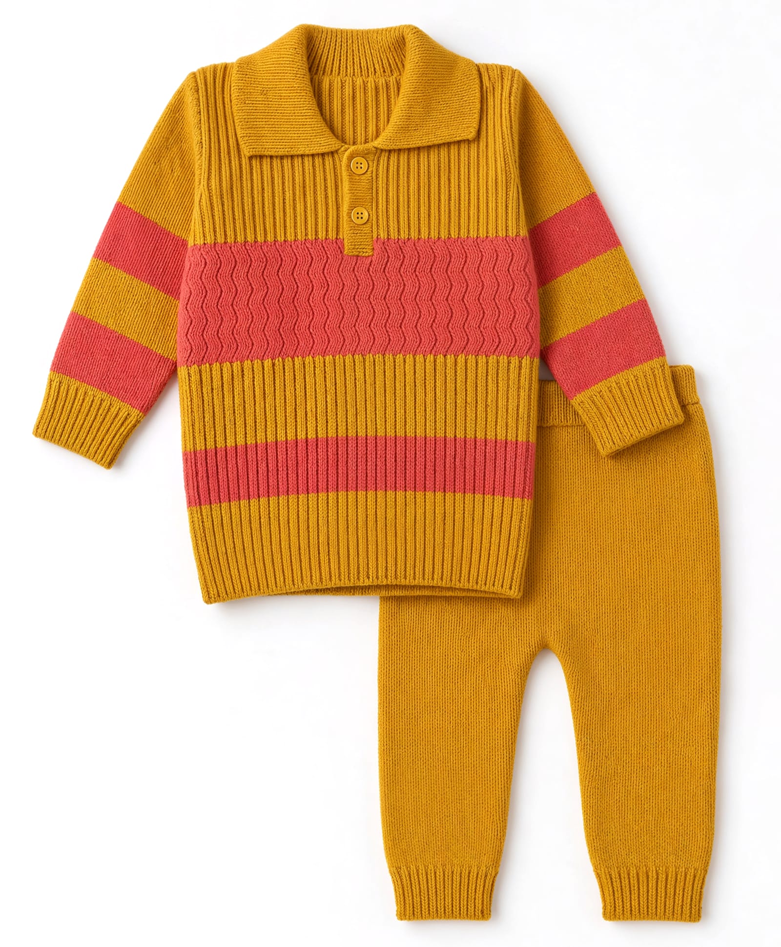 Babyhug Knit Full Sleeves Striped Sweater Set -Mustard-picture-26