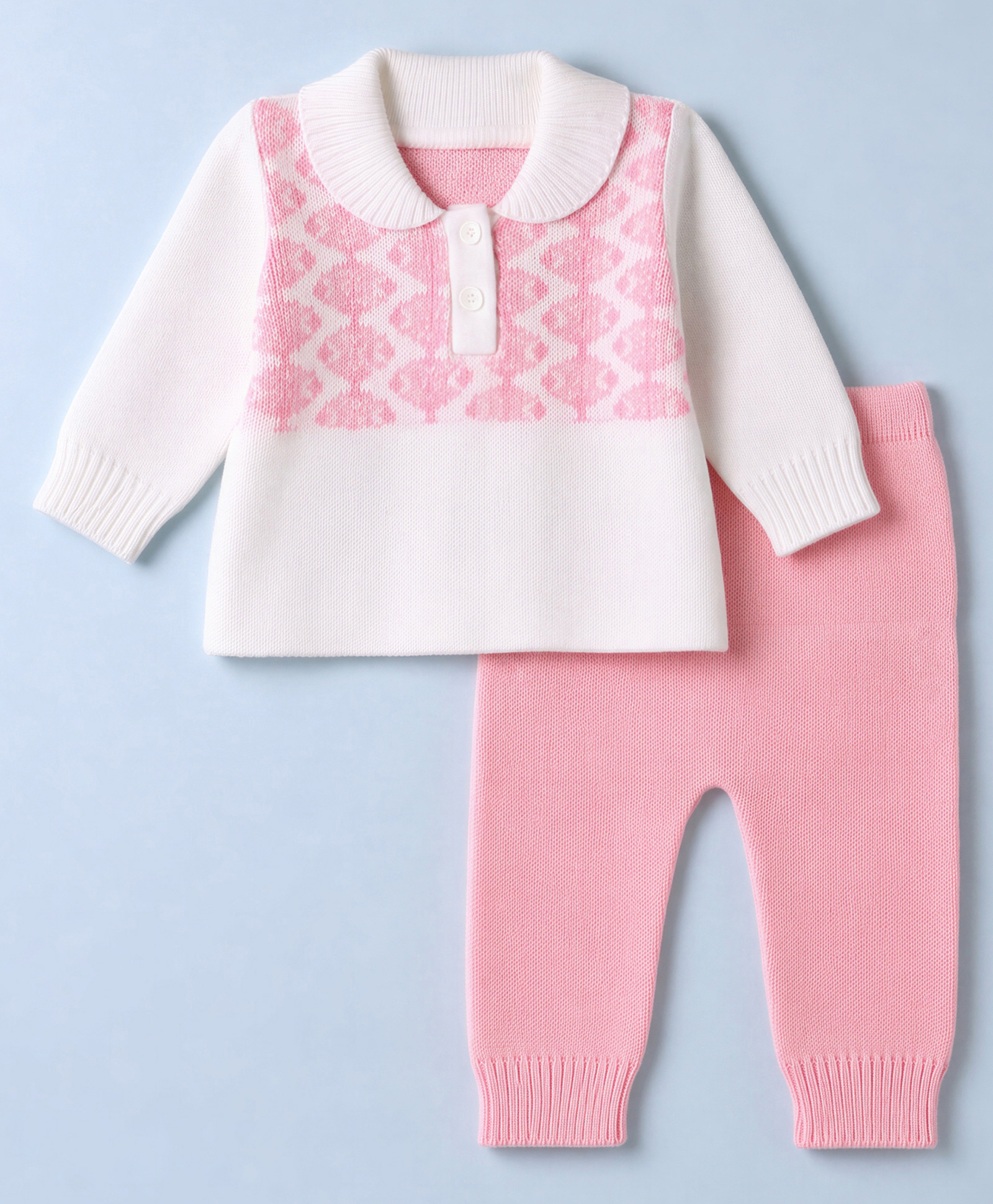 Babyhug Knit Full Sleeves Sweater Set with Abstract Design - Pink-image-10