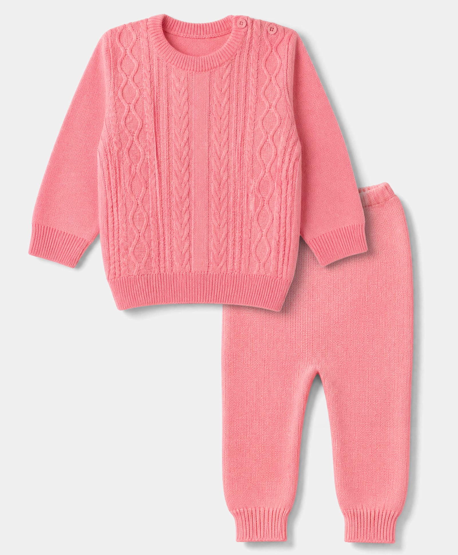 Babyhug Knit Full Sleeves Sweater Set - Pink-image-43