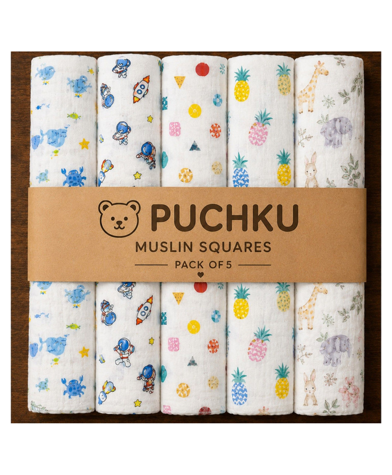 Puchku Premium Muslin Baby Hanky - Ultra Soft, Absorbent, Multipurpose Cloth for Newborns & Infants Set of 5-image-33