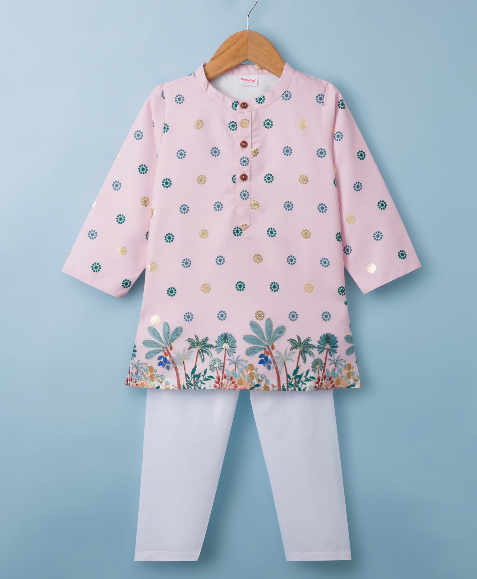 Babyhug 100% Cottom Cambric Woven Floral Printed Full Sleeves Kurta Pajama Set - Pink-picture-12