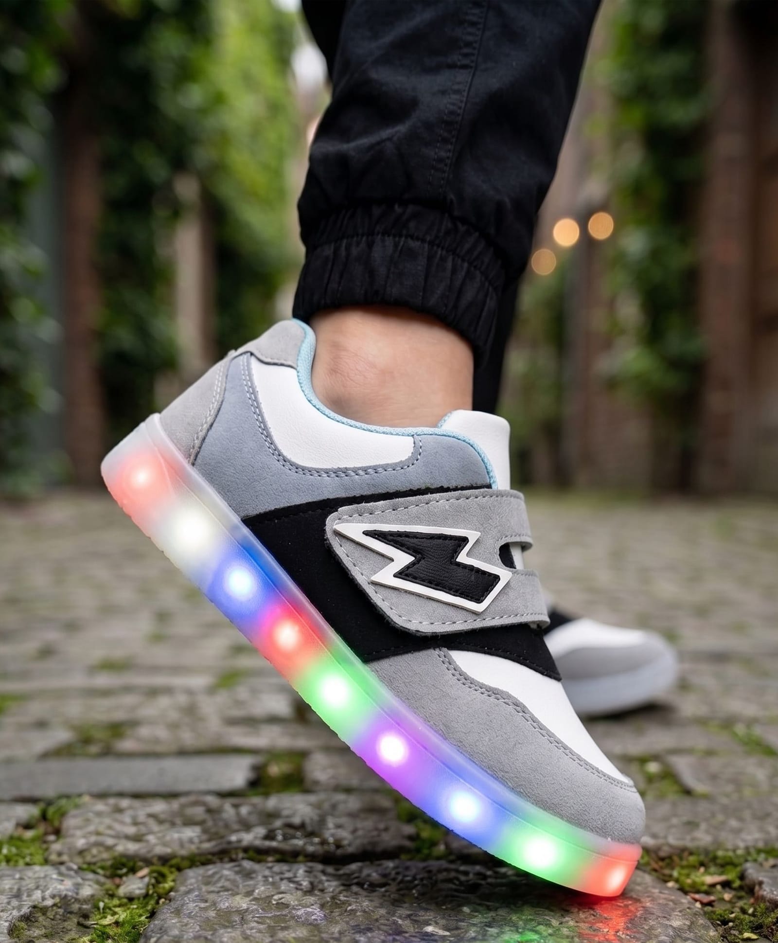 Steprite Colour Blocked Velcro Closure LED Shoes - Grey-picture-17