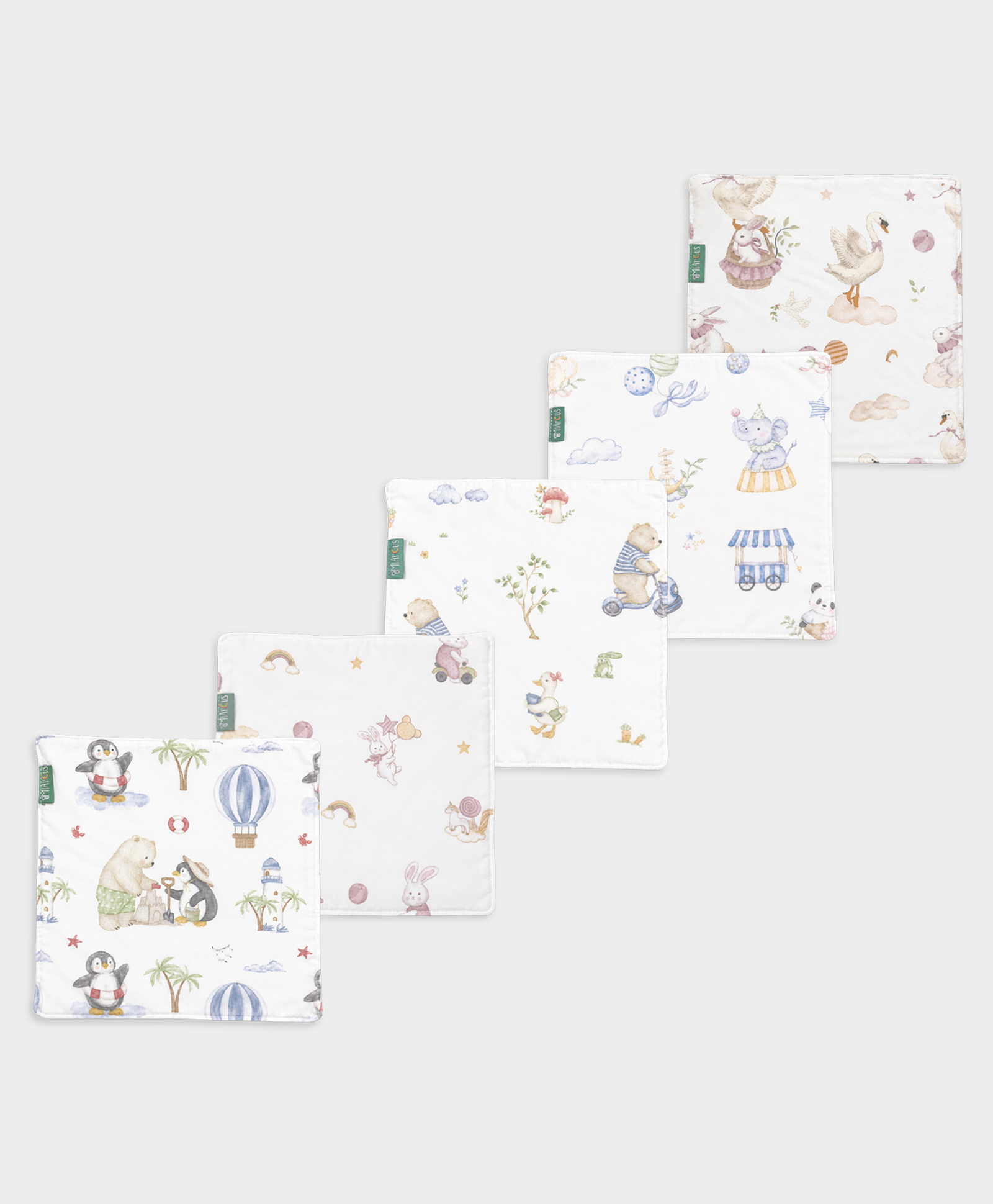 Mi Arcus Dreamy Baby Animal Prints Muslin Hand Towel Set Pack of 5- White-image-8