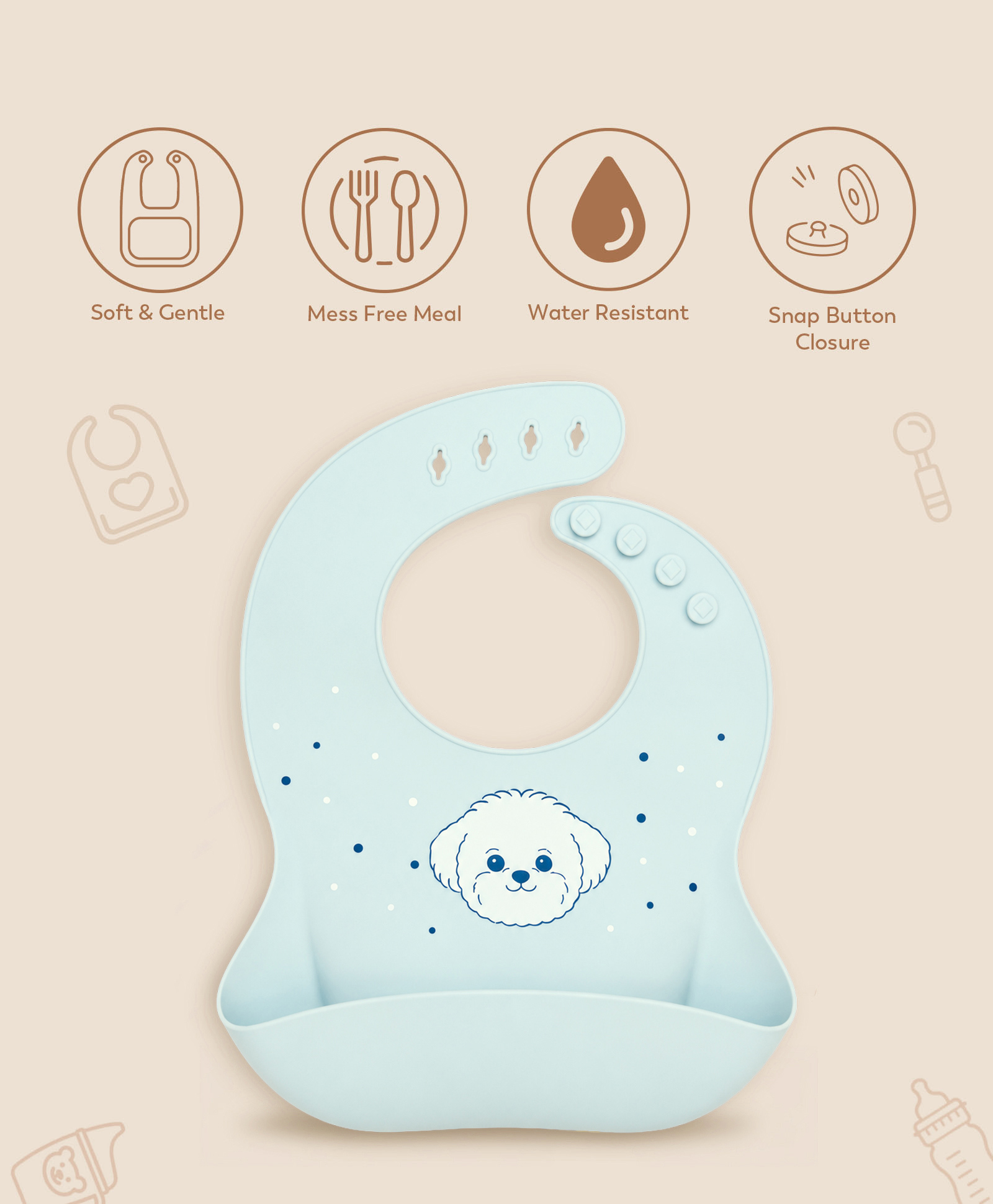 Mi Arcus 100% Food Grade Silicone Printed Bib with Crumb Catcher- Green-image-23