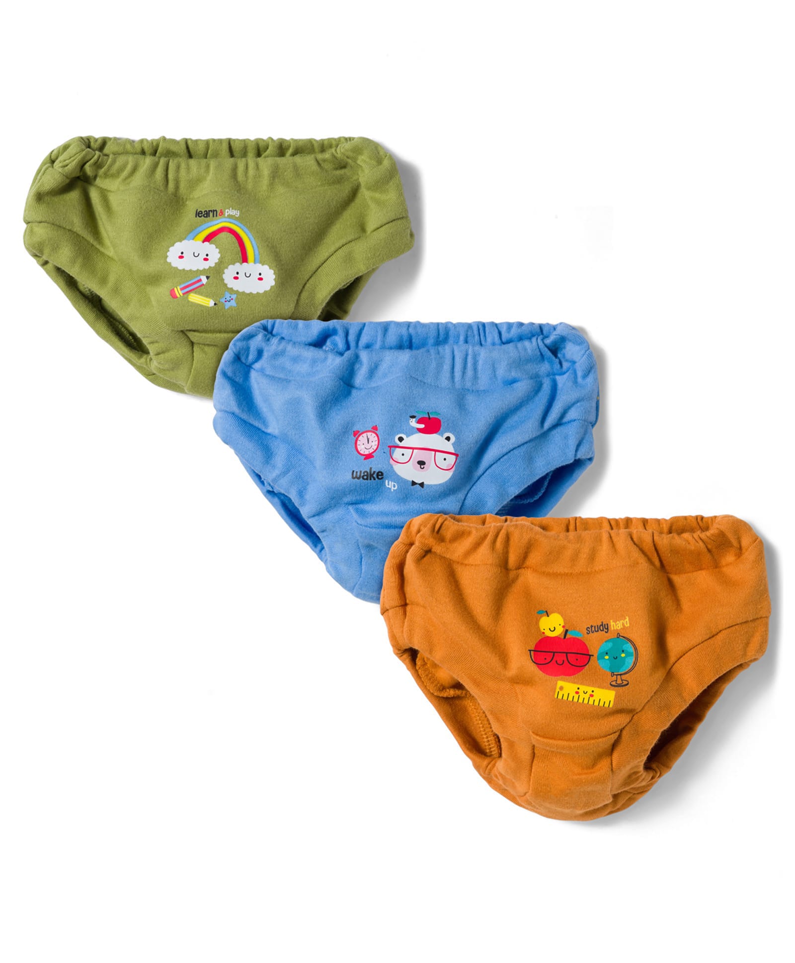 Simply Single Jersey Knit Panties With Teddy Bear & Rainbow Print Pack of 3 - Green, Blue & Rust Orange-image-32