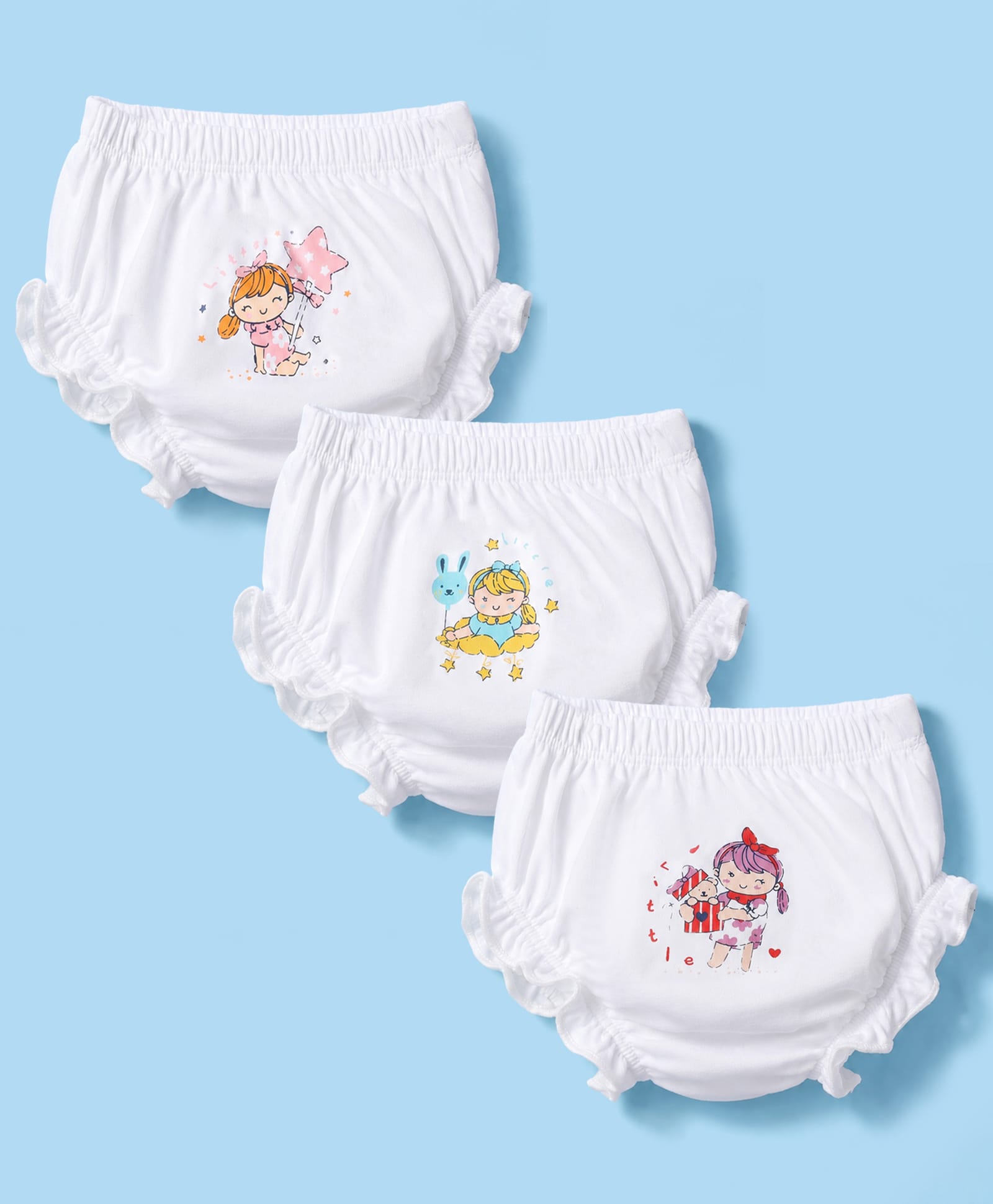 Simply Single Jersey Knit Bloomers With Doll Print Pack of 3 - White-image-13