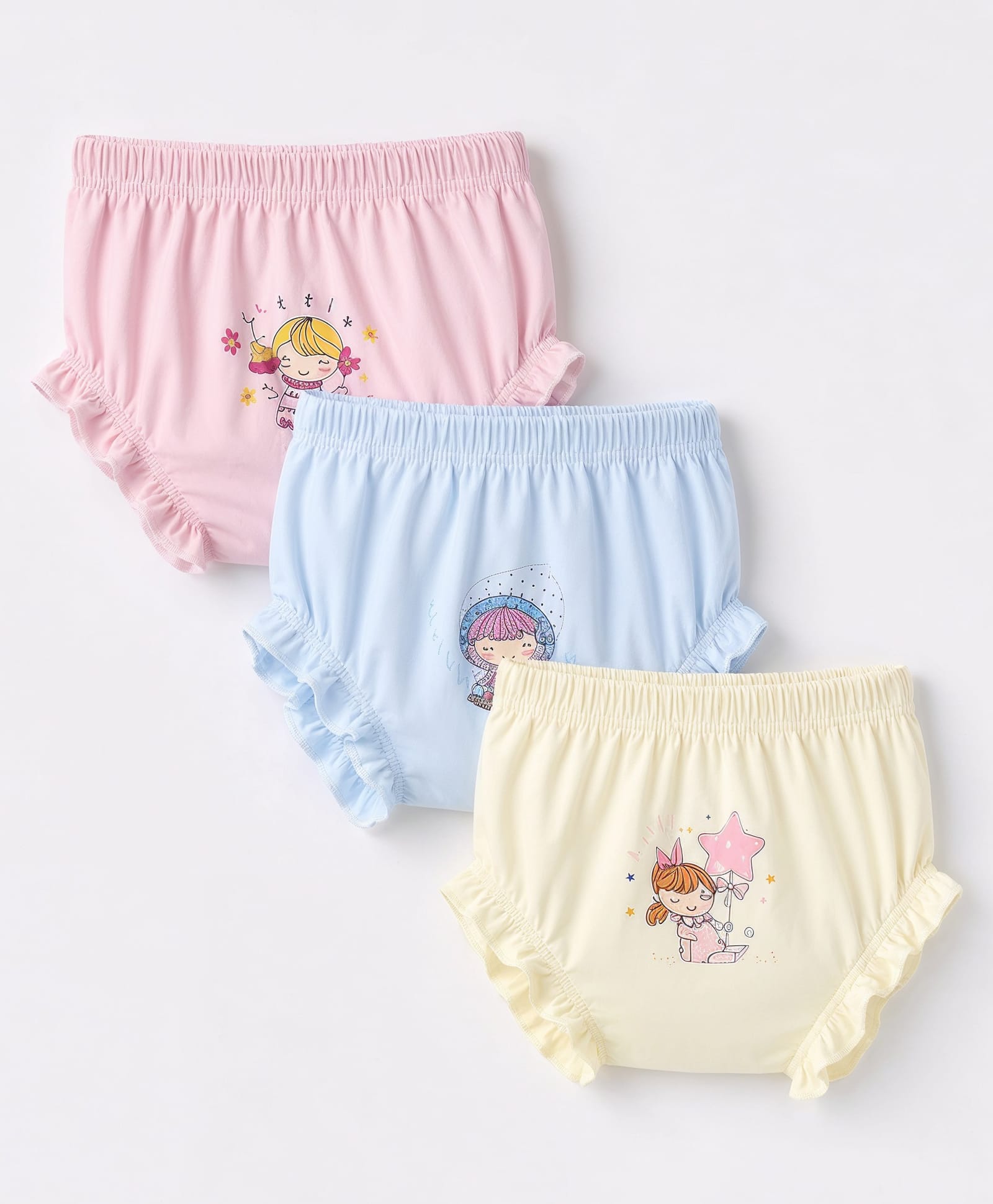 Simply Single Jersey Knit Doll Printed Bloomers Pack Of 3 - Light Blue Pink & Yellow-image-22
