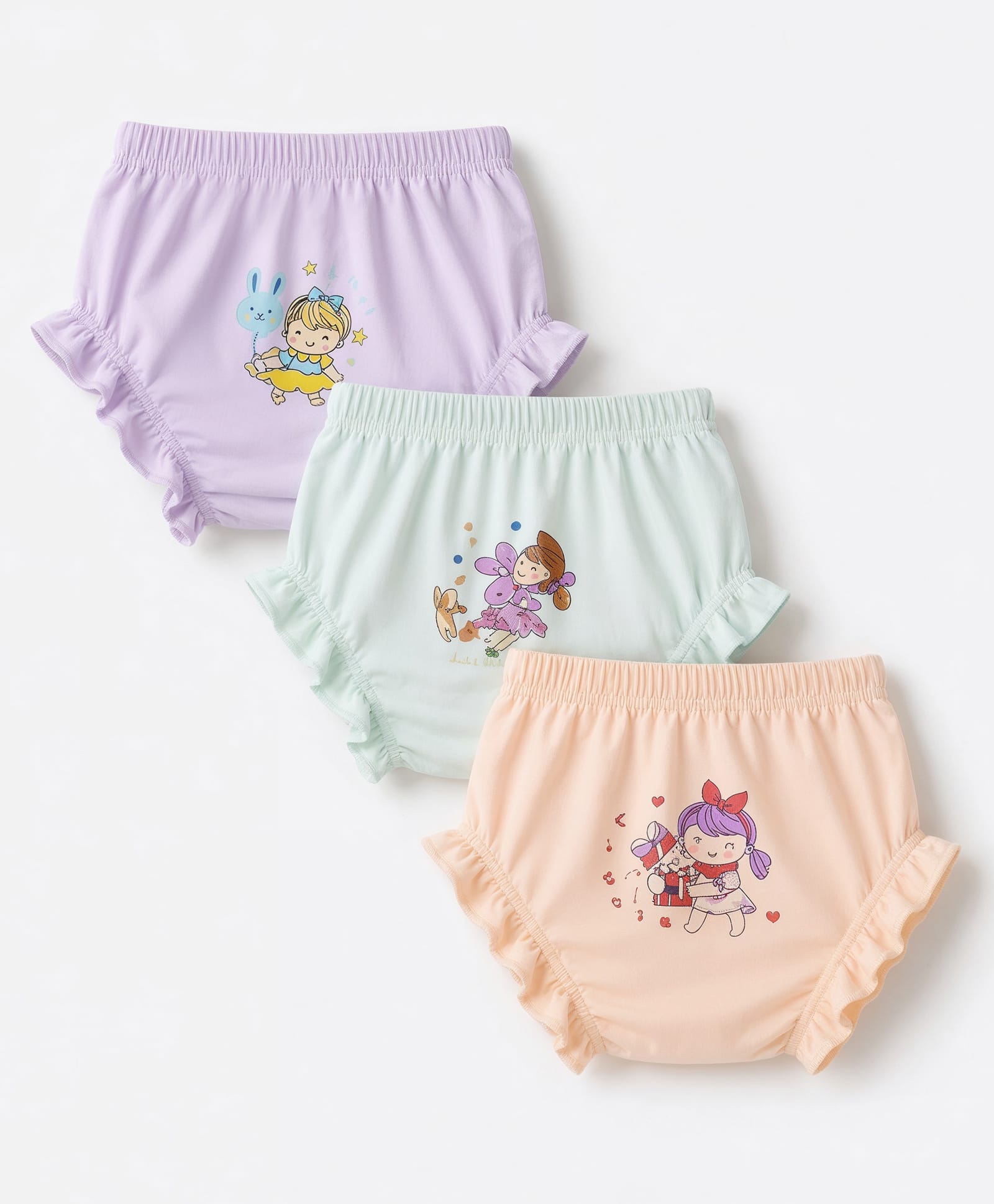 Simply Single Jersey Knit Girl Printed Bloomers Pack Of 3 - Peach Lilac & Sea Green-picture-10