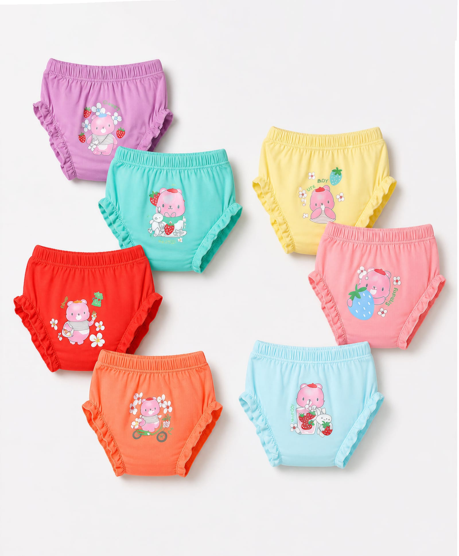 Simply Single Jersey Knit Bloomers With Teddy Bear Print Pack of 7 - Red, Blue & Yellow-image-8