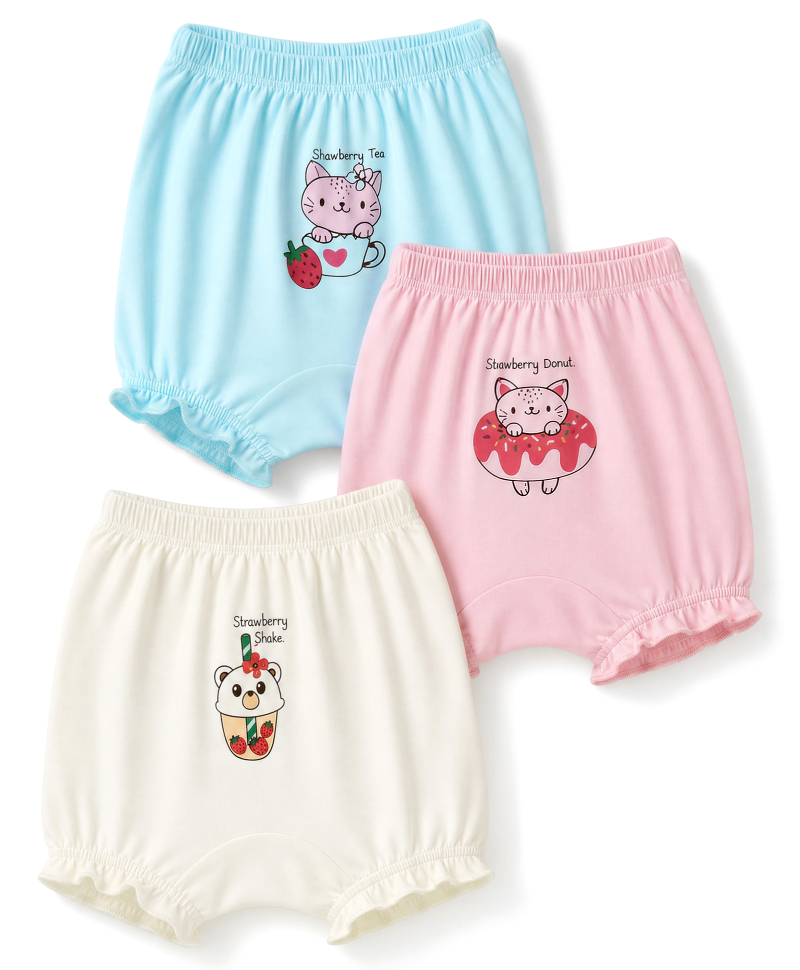 Simply Single Jersey Knit Printed Bloomers Set of 3 - Pink, Cream & Blue-image-12