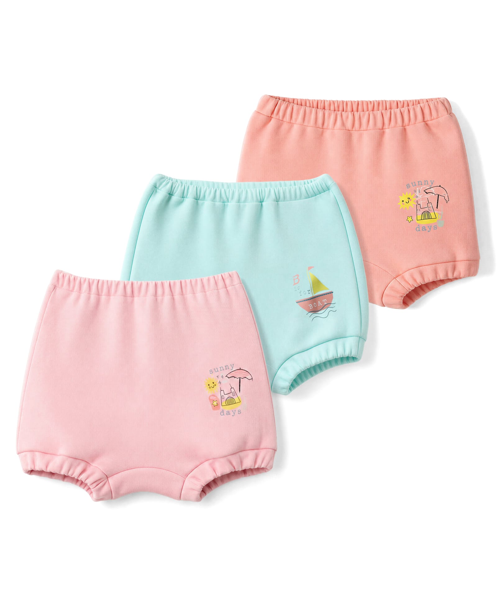 Simply Single Jersey Knit Boat & Sunny Day Printed Bloomers Pack of 3 - Pink & Aqua-image-15