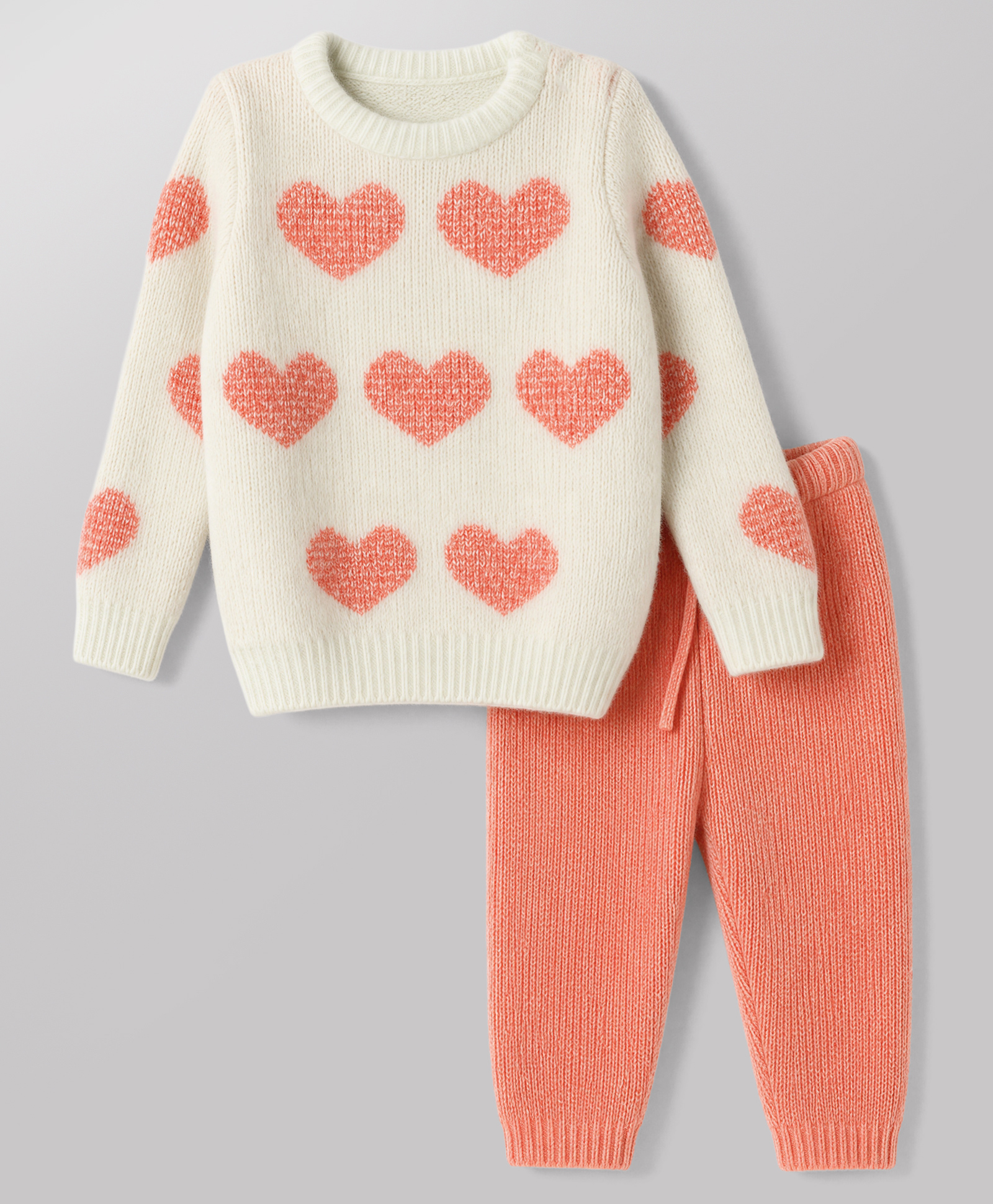 Babyoye Knit Full Sleeves Sweater Set with Heart Design -Rust Orange-picture-49