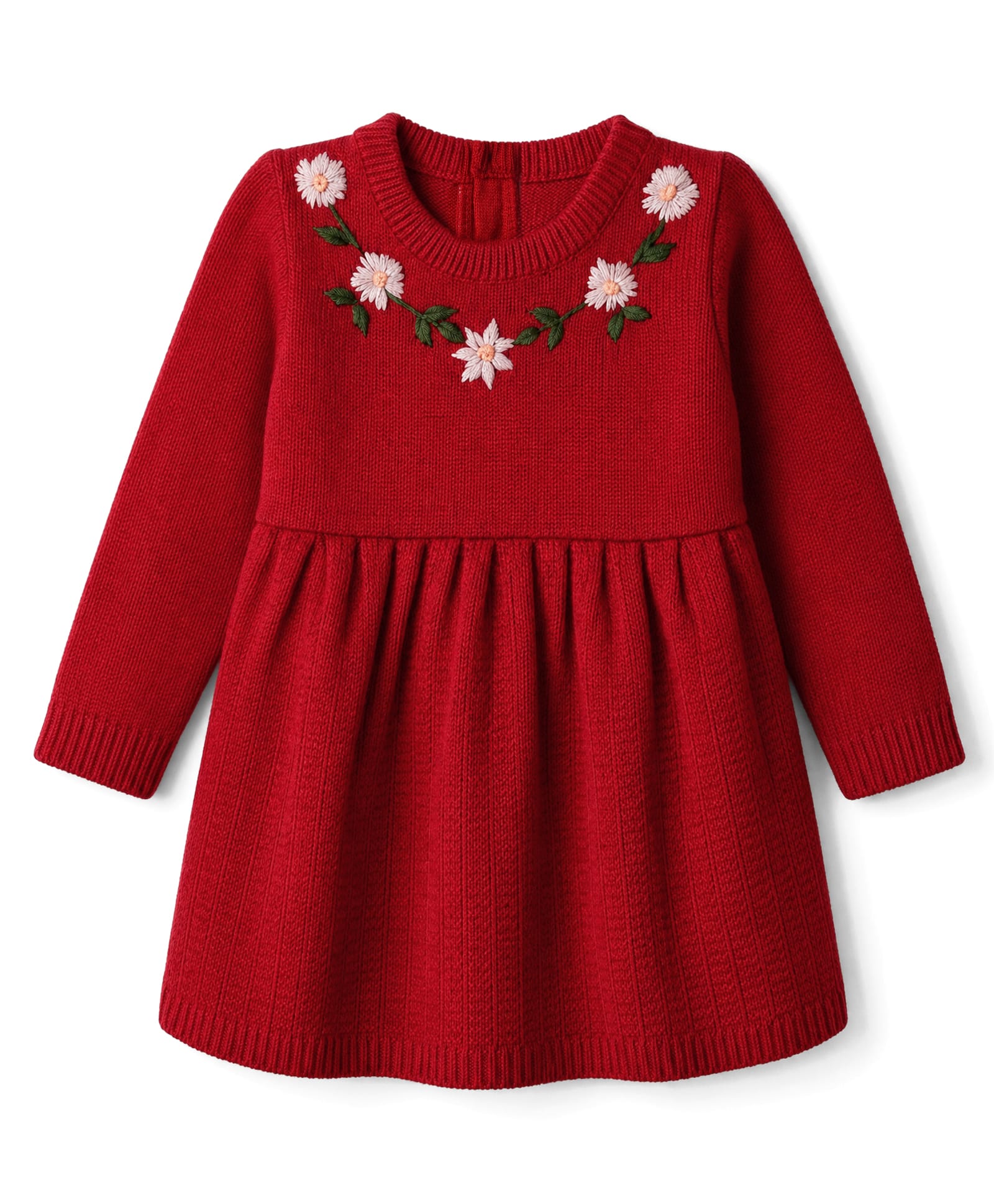 Babyoye Knit Full Sleeves Woolen Dress with Floral Embroidery - Red-image-38