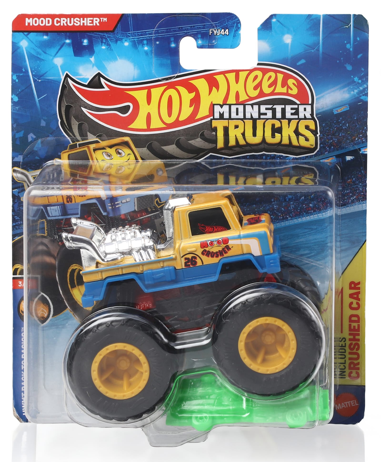 Hot Wheels Mood Crusher Die Cast Free Wheel Free Style Dem Derby Monster Toy Truck - Yellow & Blue-image-49