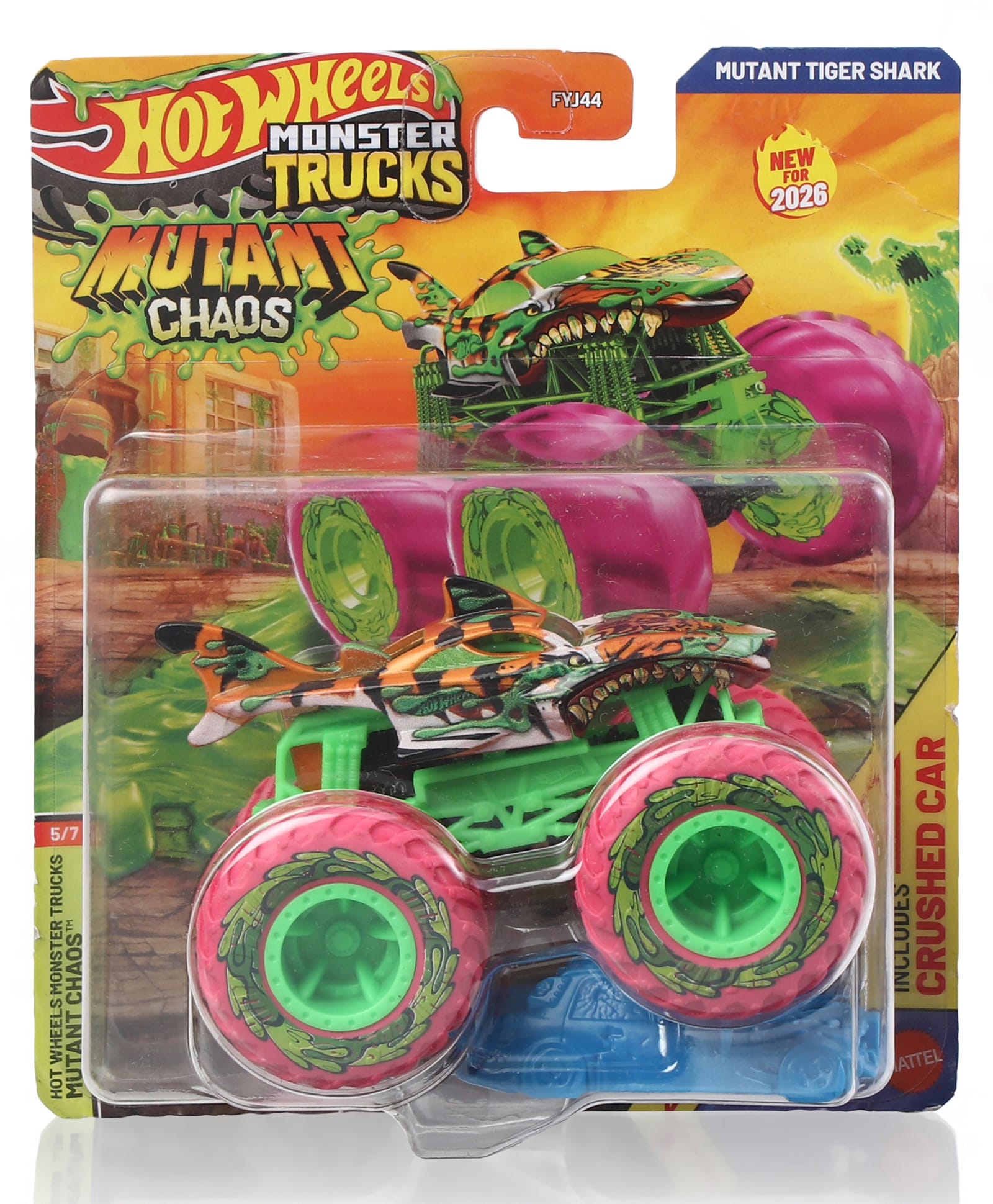 Hot Wheels Mutant Tiger Shark Die Cast Free Wheel Free Style Dem Derby Monster Toy Truck - Neon Pink-image-3