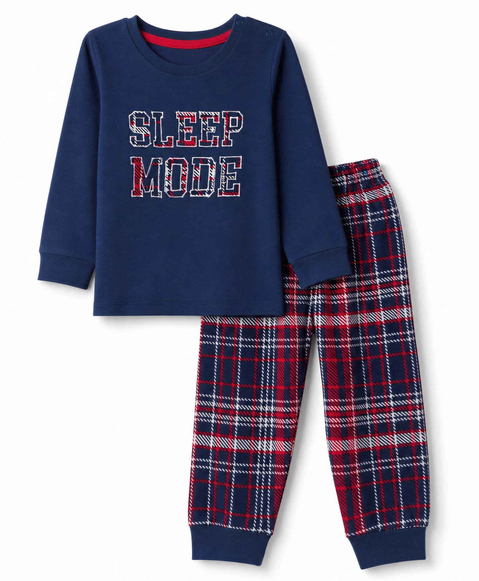 Babyhug Cotton Knit Full Sleeves T-Shirt & Pyjama Night Suit with Sleep Mode Embroidery - Navy Blue-image-46