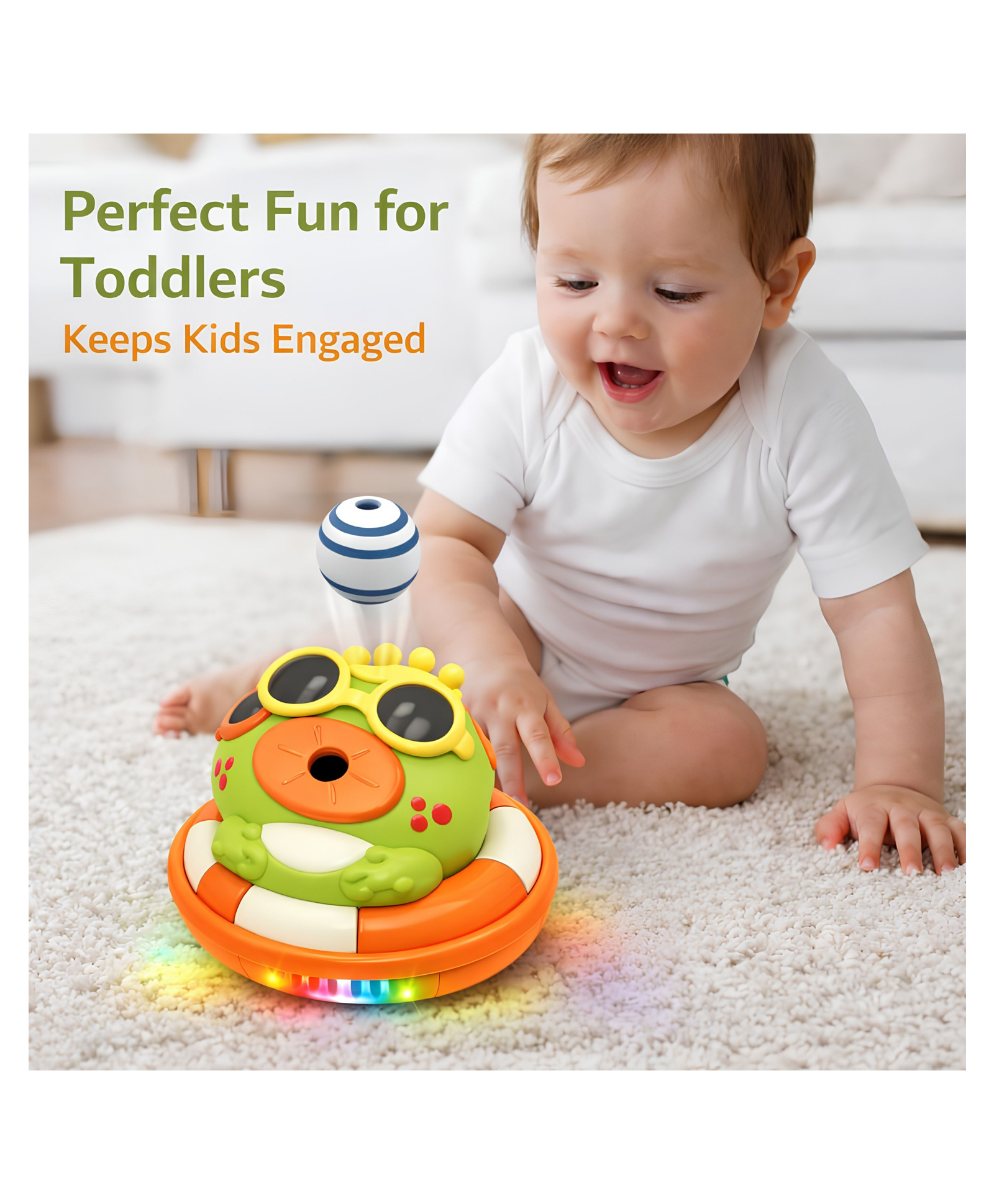 YAMAMA Musical Frog Toy for Kids with Lights & Floating Ball | Moving Universal Wheel Toy with Music | Baby Crawling & Toddler Learning Toy for Boys & Girls - Color May Vary-image-24