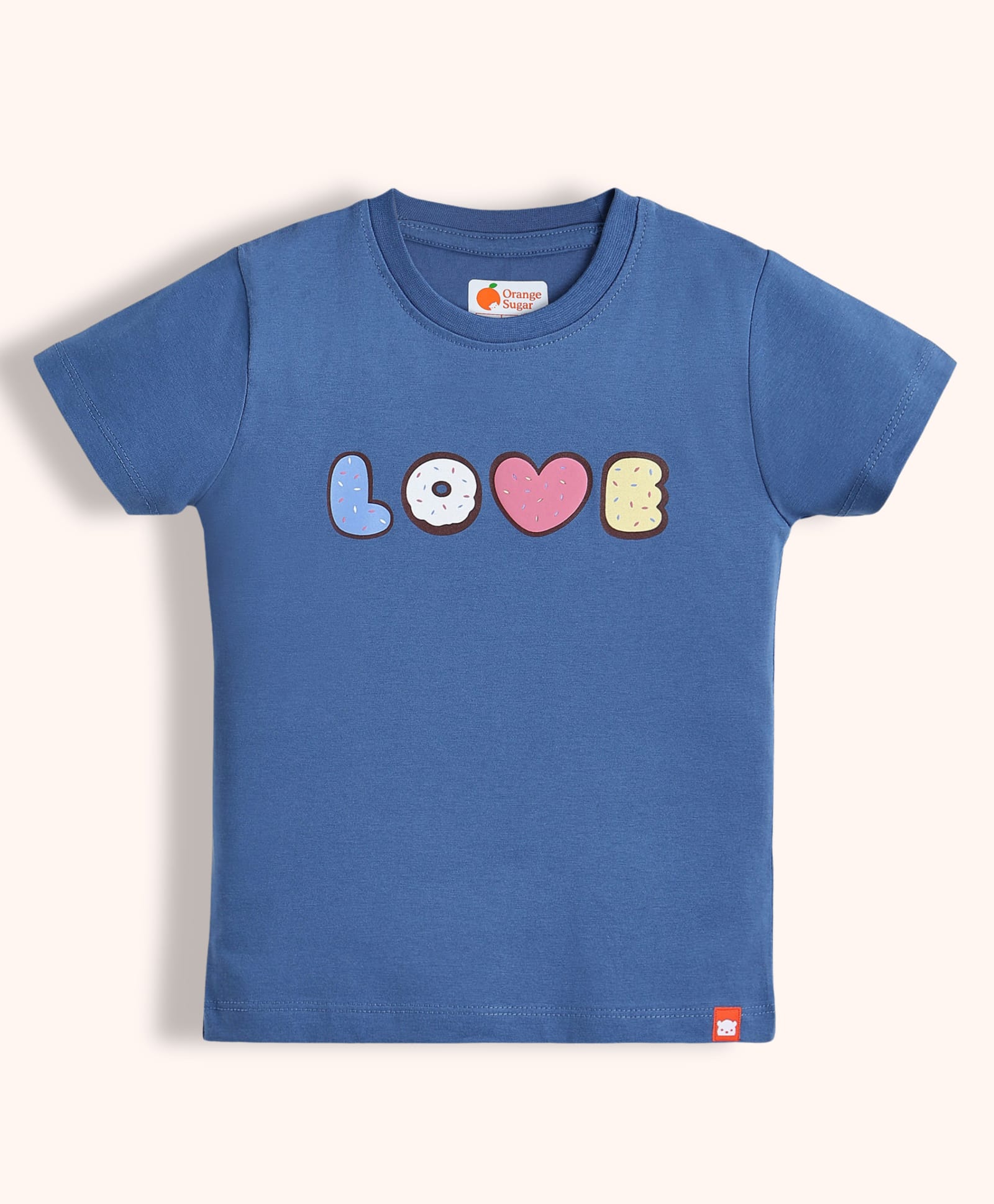 Orange Sugar Cotton Knit Half Sleeves Love Text Printed Tee - Blue-image-15