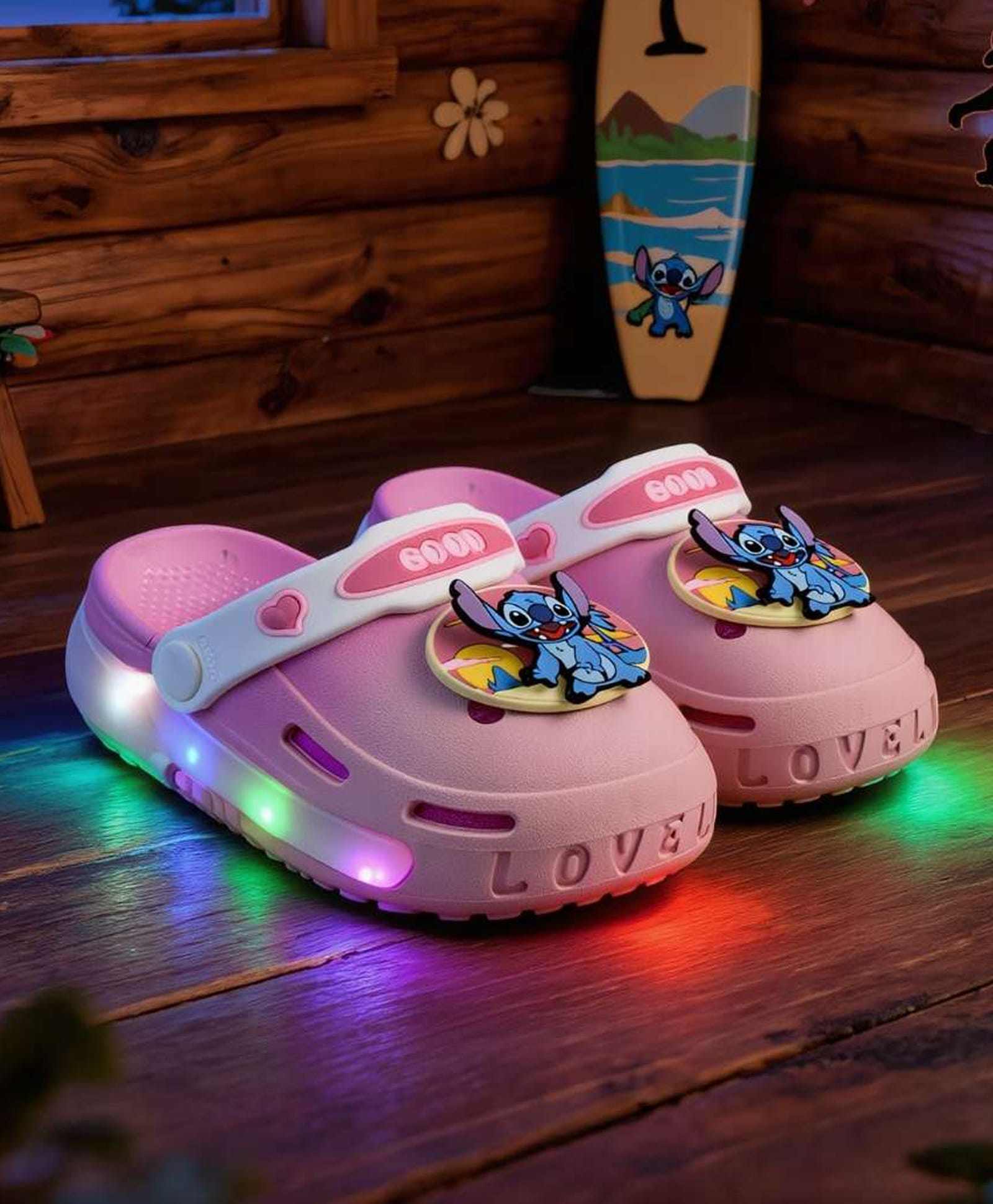 Yellow Bee Disney Featuring Rotating Stitch Applique Detailed Perforated Slingback LED Clogs - Pink-picture-7