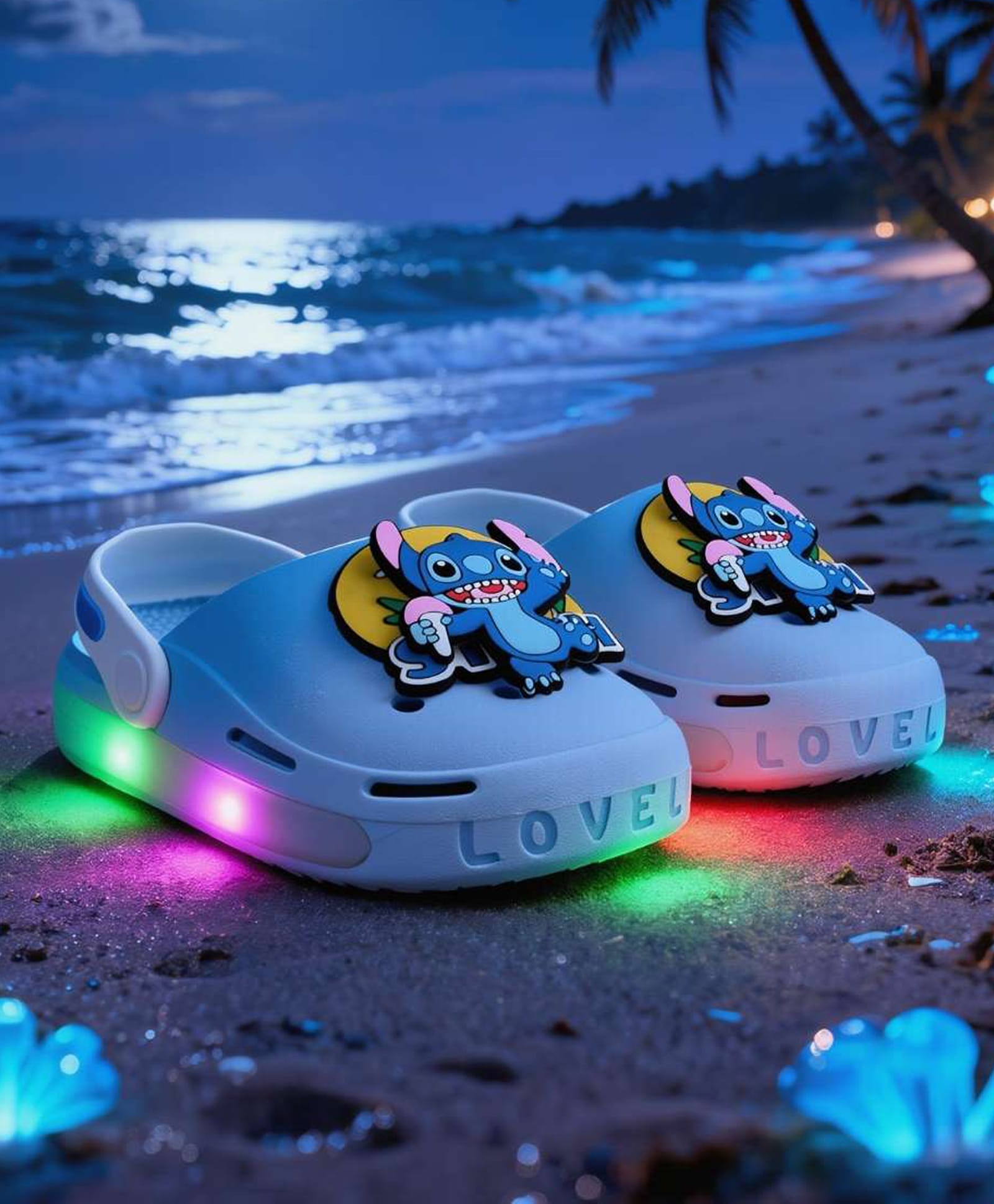 Yellow Bee Disney Featuring Rotating Stitch Applique Detailed Perforated Slingback LED Clogs - Light Blue-picture-25