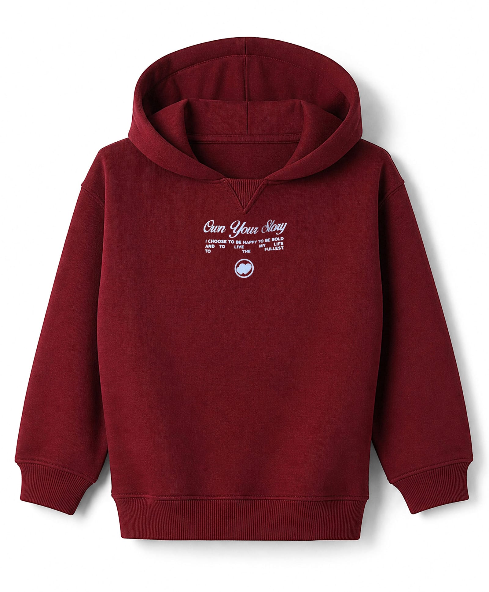 Primo Gino Cotton Knit Oversized Hoodies with Full Sleeves and Own Your Story Text Print - Maroon-picture-12
