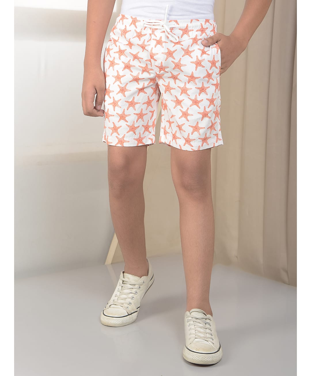 CRIMSOUNE CLUB Cotton Woven Starfish Printed Shorts - Peach-picture-11