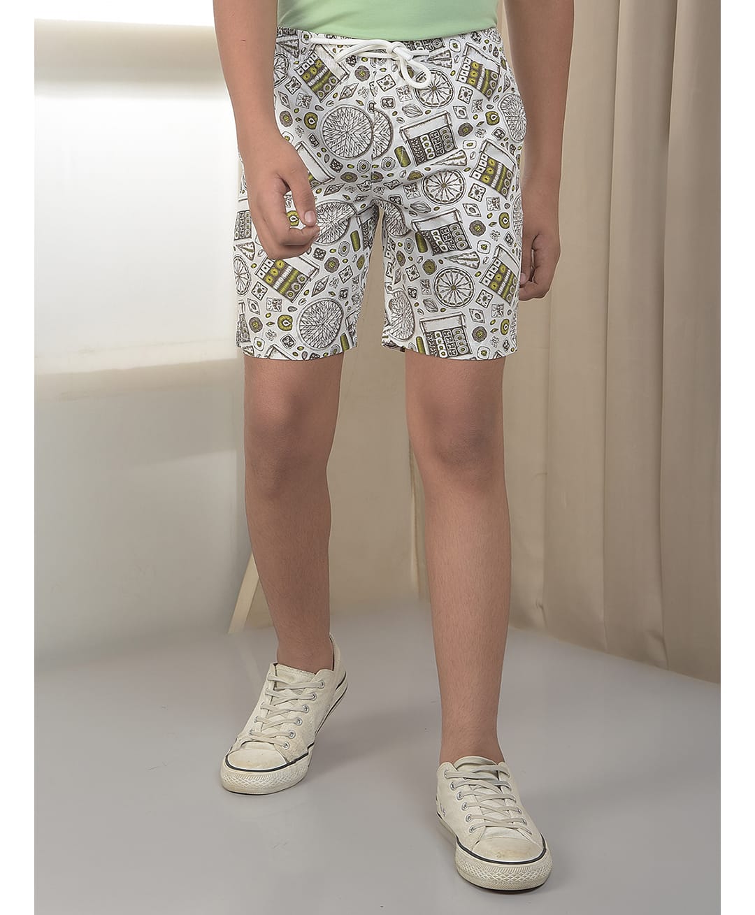 CRIMSOUNE CLUB Cotton Woven Abstract Printed Shorts - Olive-picture-28