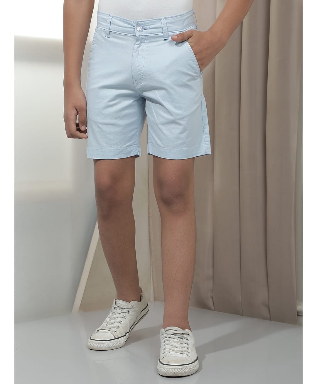 CRIMSOUNE CLUB Cotton Woven Solid Shorts - Blue-picture-23