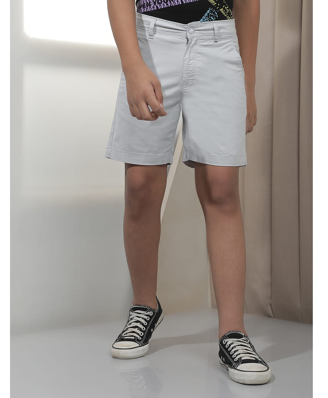 CRIMSOUNE CLUB Cotton Woven Solid Shorts - Grey-picture-36
