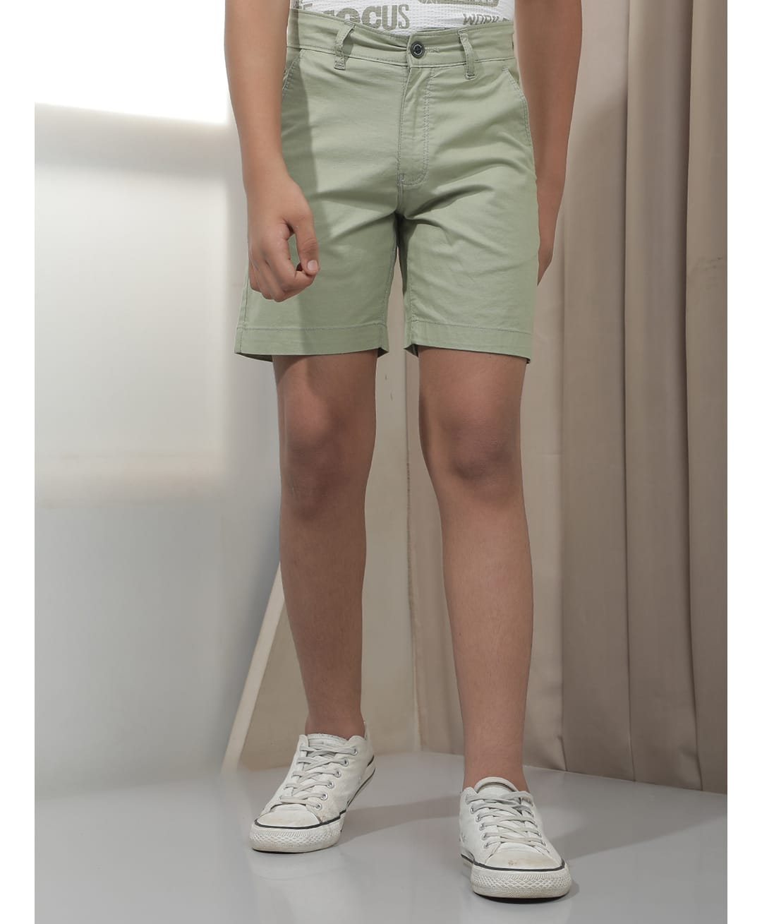 CRIMSOUNE CLUB Cotton Woven Solid Shorts - Green-picture-37
