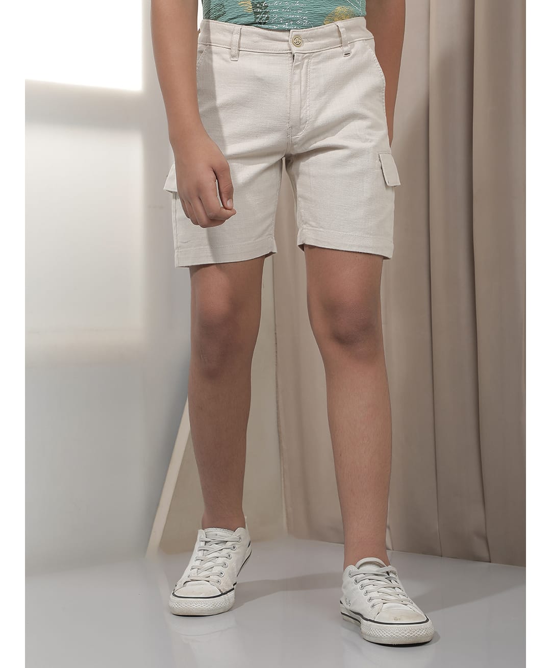 CRIMSOUNE CLUB Cotton Woven Solid Cargo Shorts - Beige-picture-15