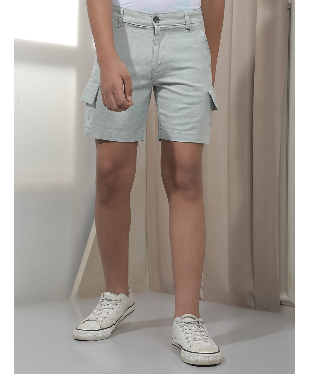 CRIMSOUNE CLUB Cotton Woven Solid Cargo Shorts - Green-picture-24