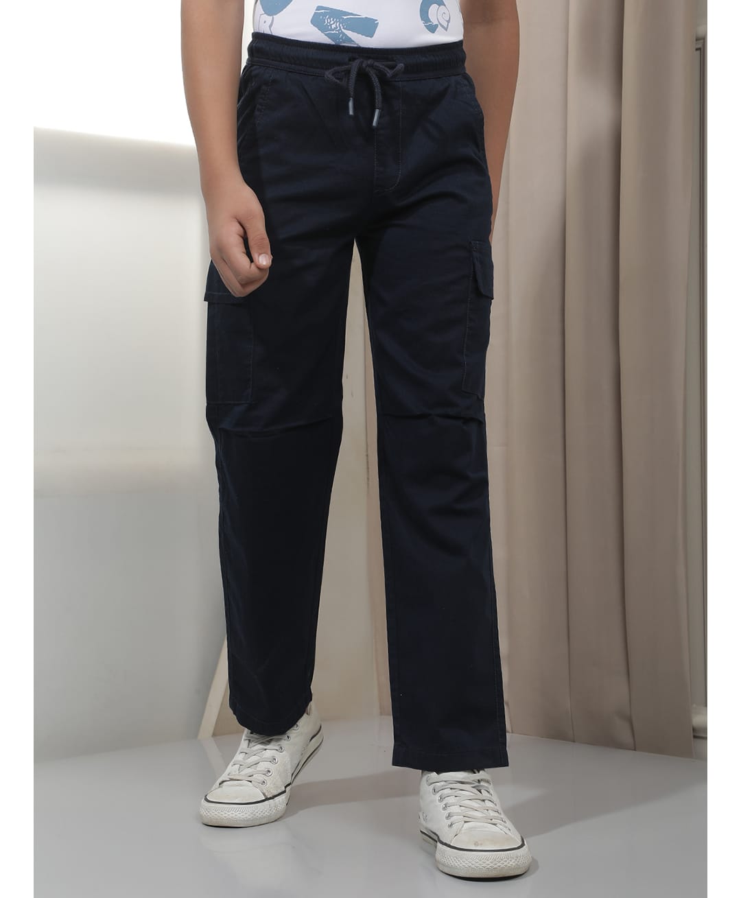 CRIMSOUNE CLUB Cotton Woven Solid Cargo Pants - Navy Blue-picture-21