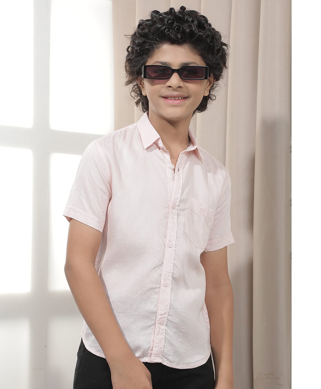 CRIMSOUNE CLUB Lyocell Woven Half Sleeves Solid Shirt - Pink-picture-15