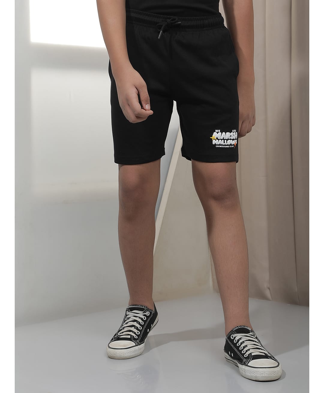 CRIMSOUNE CLUB Cotton Woven Marsh Mallows Text Printed Shorts - Black-picture-20