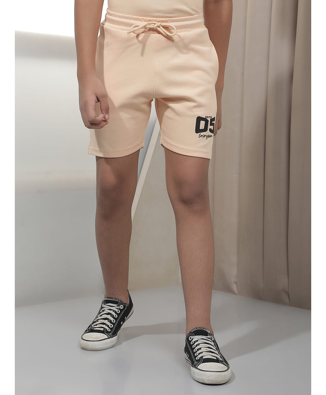 CRIMSOUNE CLUB Cotton Woven Brand Name & Numerical Printed Shorts - Peach-image-32