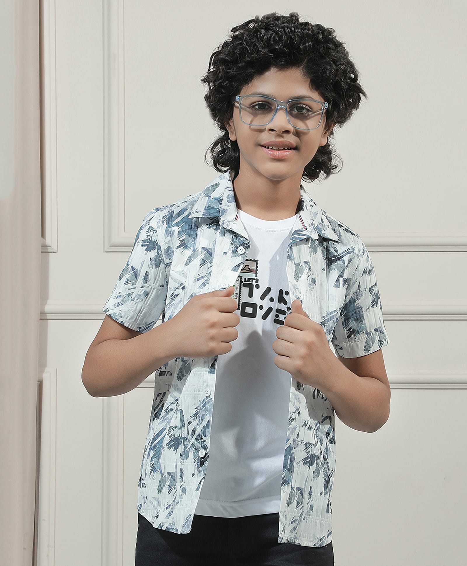 CRIMSOUNE CLUB Woven Half Sleeves Abstract Printed Shirt With Tee - Blue-picture-15