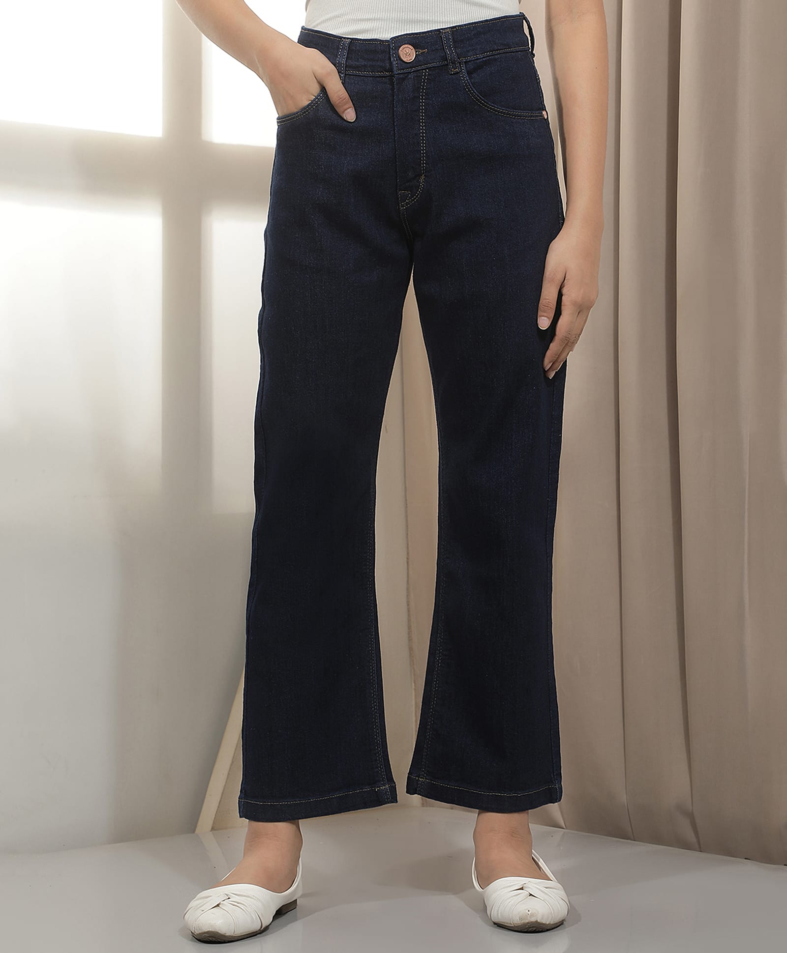 CRIMSOUNE CLUB Cotton Denim Solid Jeans - Navy Blue-picture-37
