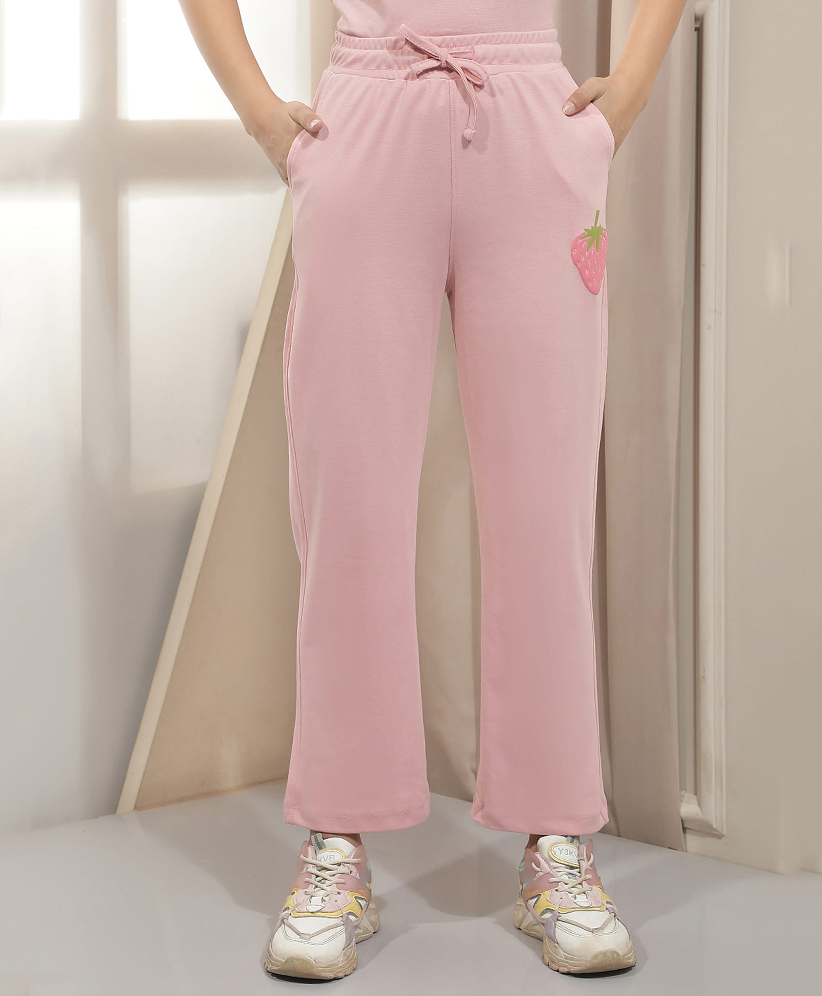 CRIMSOUNE CLUB Cotton Woven Strawberry Printed Pants - Pink-picture-20