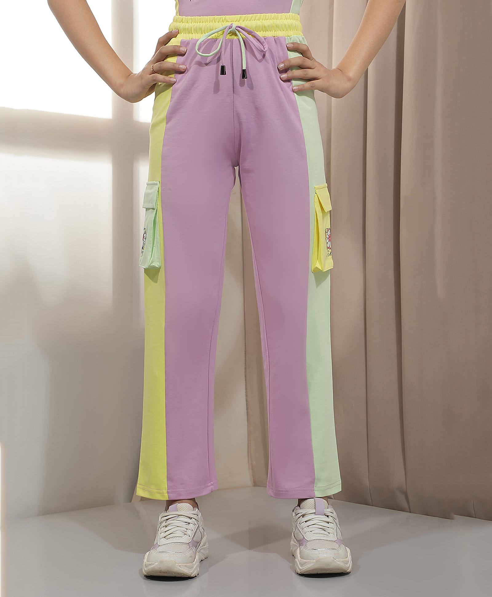 CRIMSOUNE CLUB Cotton Woven Colour Blocked Pants - Purple-picture-19