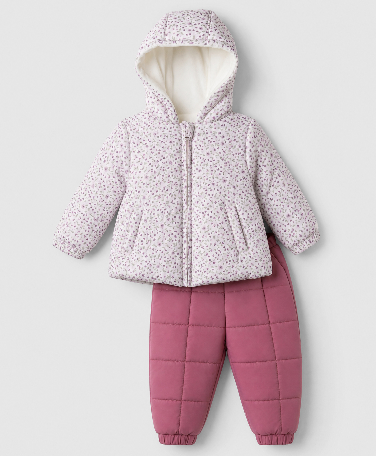 Babyhug Woven Full Sleeves Floral Printed Hooded Winter Wear Suit - Pink-image-36