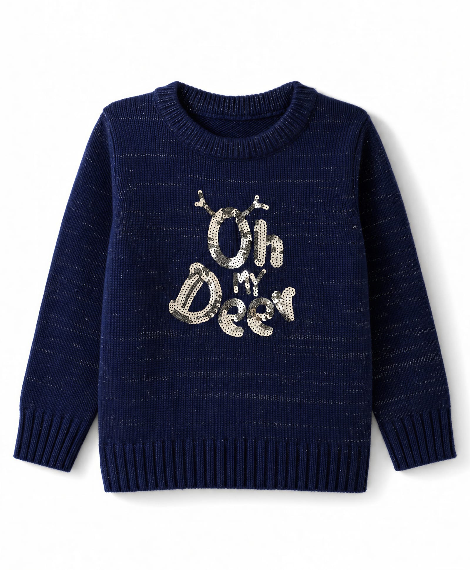 Babyhug Knit Full Sleeves Pullover with Sequin Work - Navy Blue-image-14