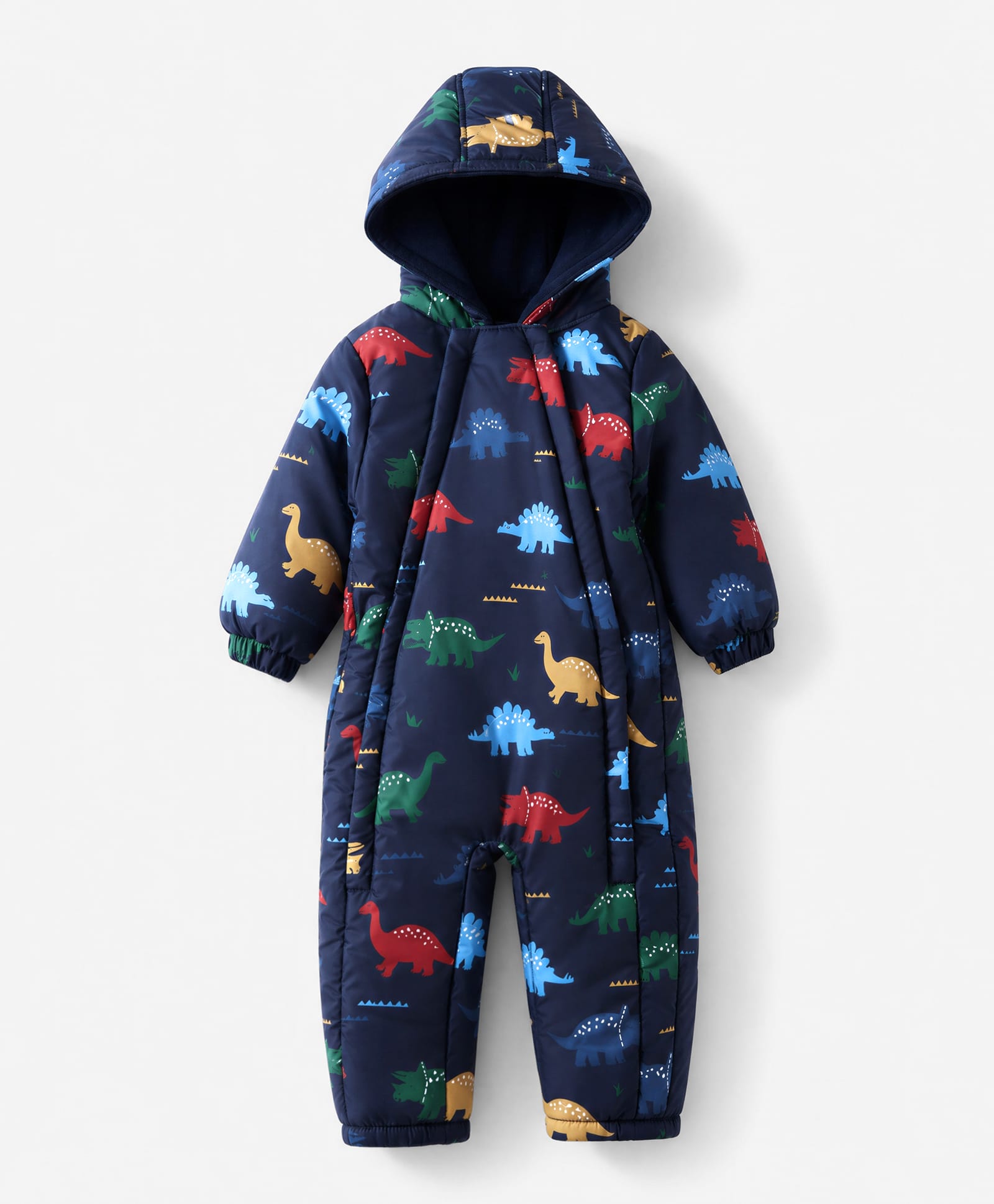 Babyhug Woven Full Raglan Sleeves Dino Printed Hooded Winter Wear Suit - Navy Blue-image-49