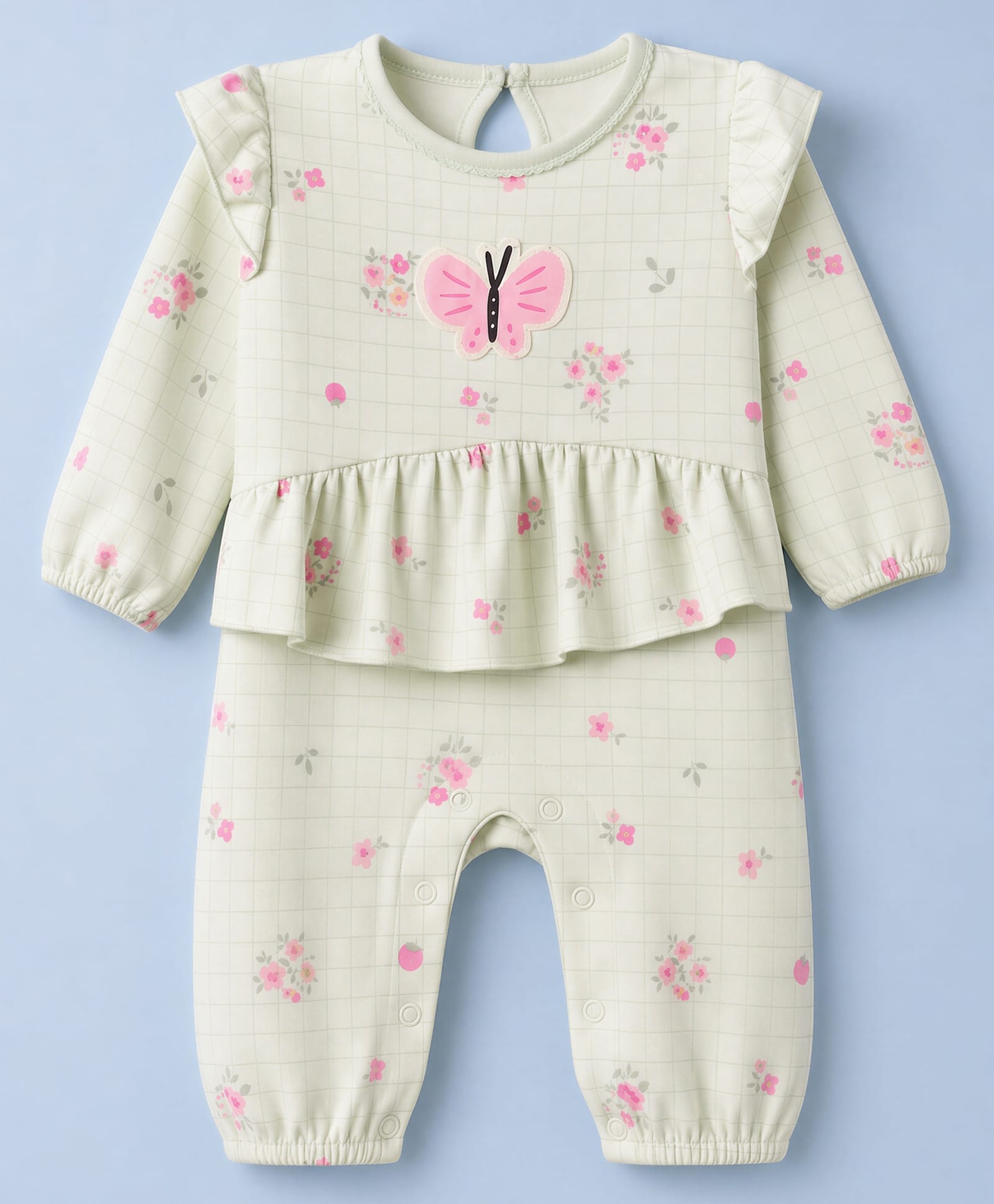 Cucumber Interlock Knit Full Sleeves Sleep Suit with Floral Print - Light Green-picture-28