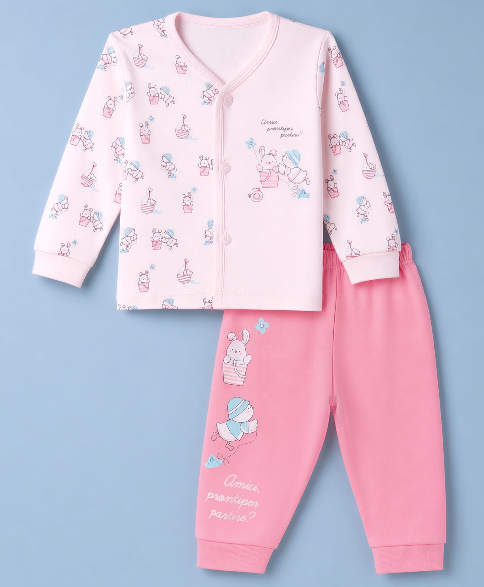 Cucumber Interlock Knit Full Sleeves T-Shirt & Lounge Pant Set with Bear Print - Pink-picture-14