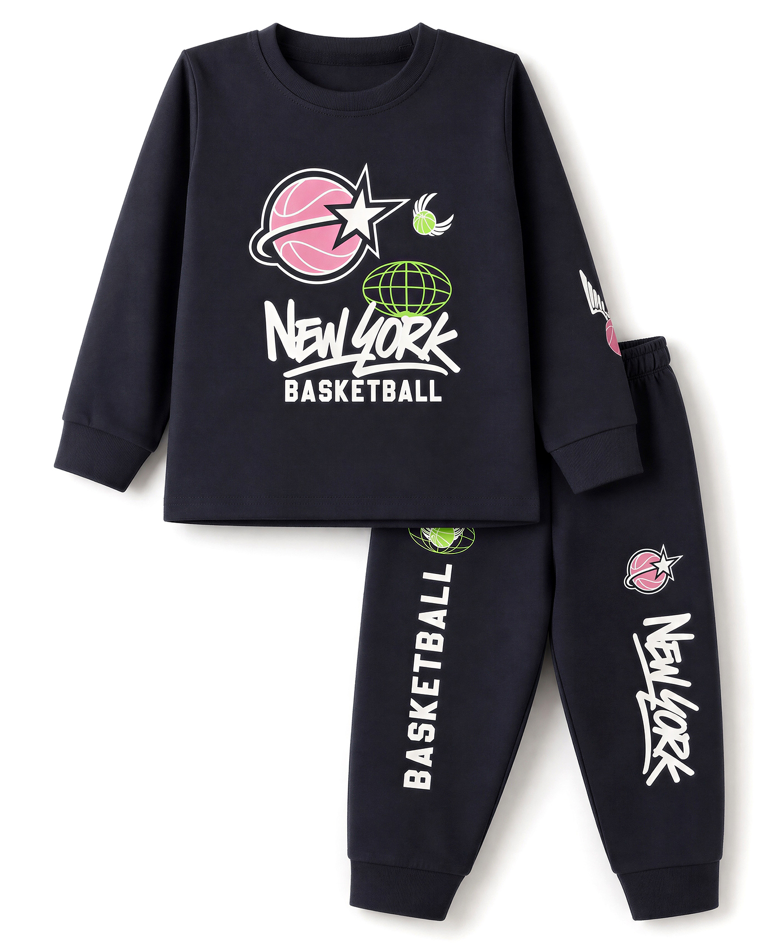 CUCUMBER Interlock Knit Full Sleeves T-Shirt & Jogger With Text Print - Charcoal Grey-picture-23
