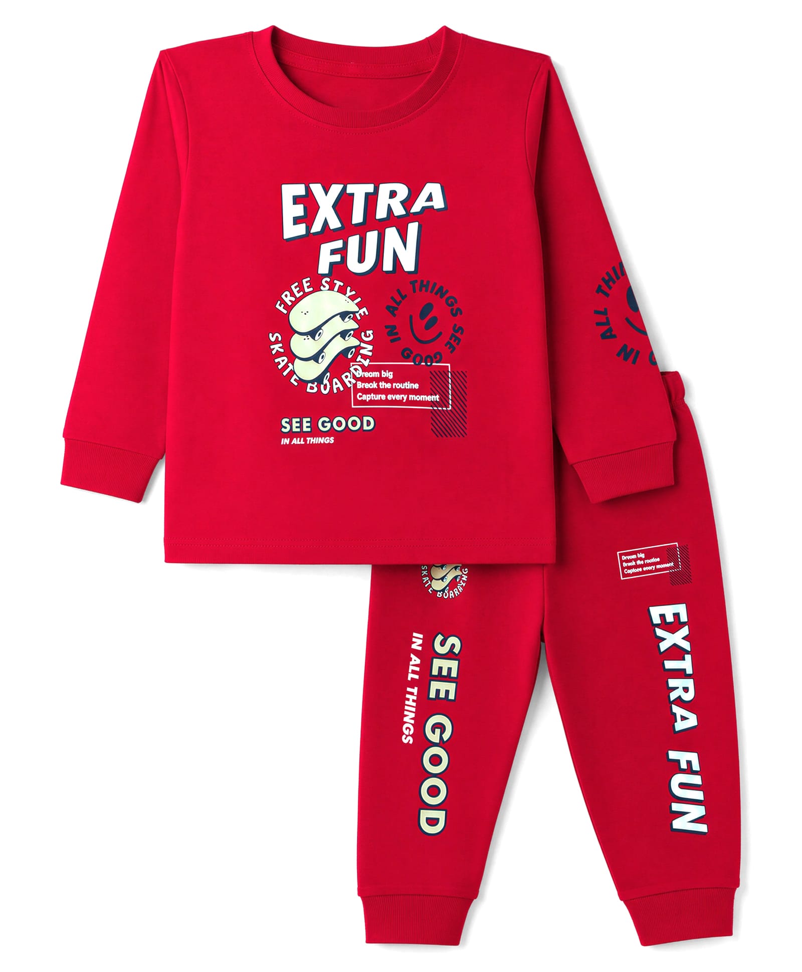 CUCUMBER Interlock Knit Full Sleeves T-Shirt & Jogger With Text Print - Red-picture-22
