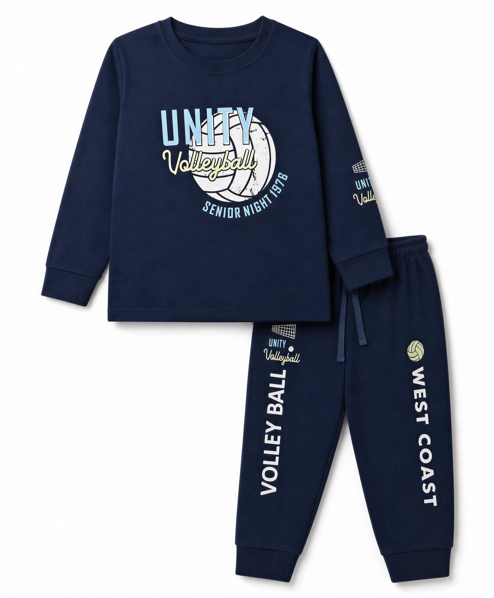 CUCUMBER Interlock Knit Full Sleeves T-Shirt & Jogger With Text Print - Navy Blue-picture-26
